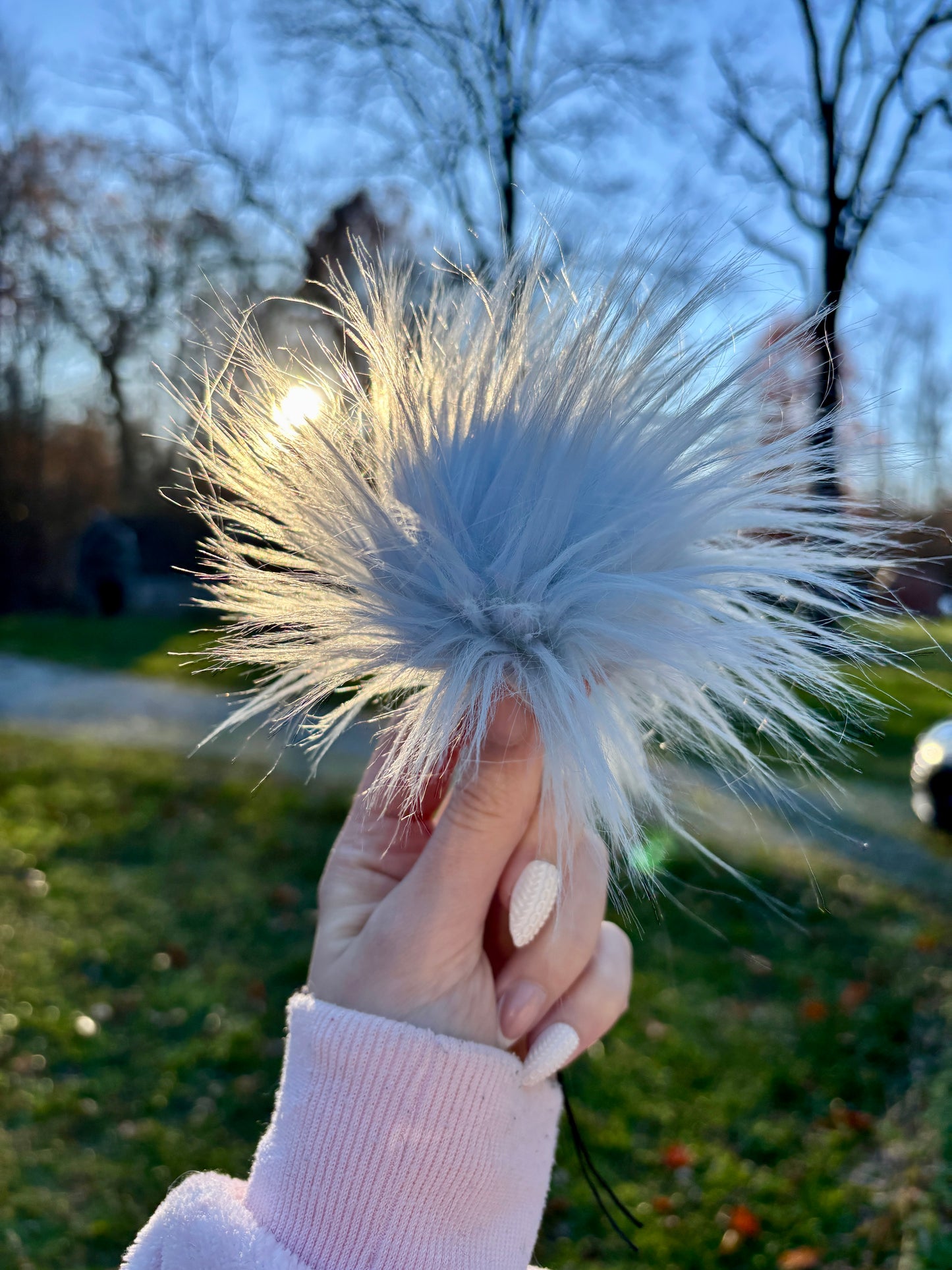 Faux Fur Light Blue Pom 5"