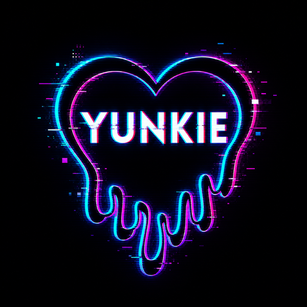 Neon-style 'YUNKIE' text inside a heart shape on a black background