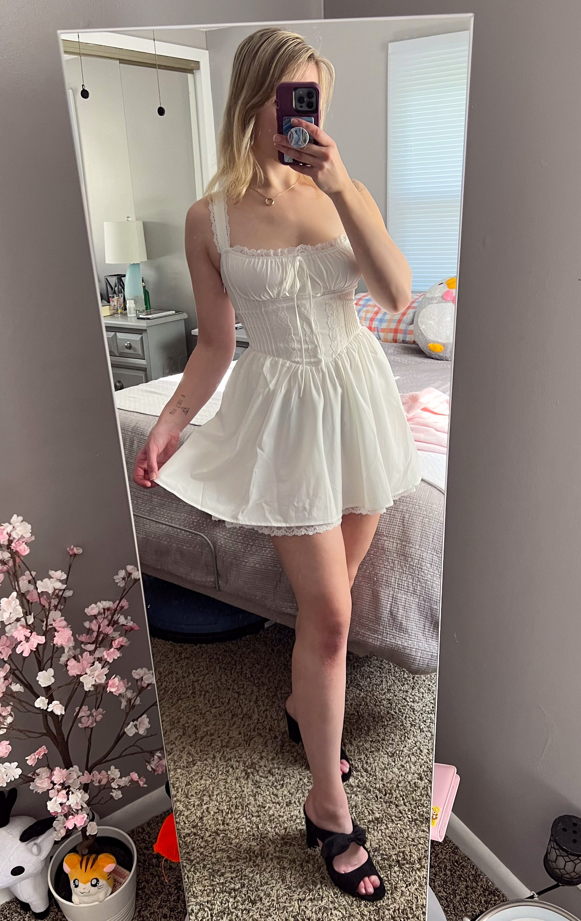 white lace milkmaid dress Skyraze Women's Embroidered Midi Dress, White Summer Garden Party Vacation Holiday, Delicate Eyelet Lace Cottagecore Romantic Vintage Sexy Tea Party Milkmaid